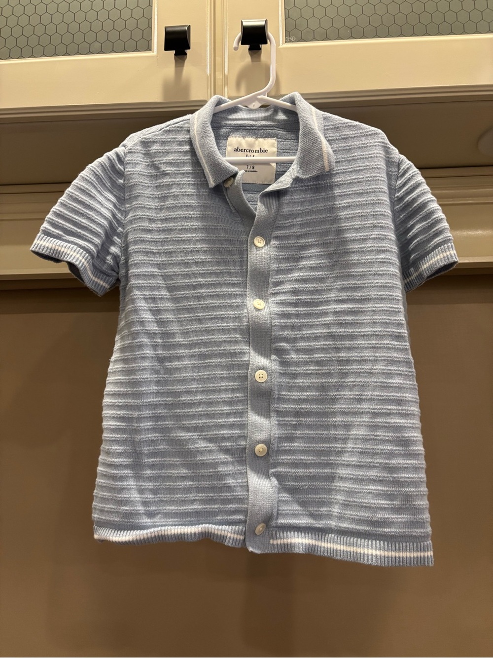 abercrombie Kids Light Blue Button-Down Knit Polo